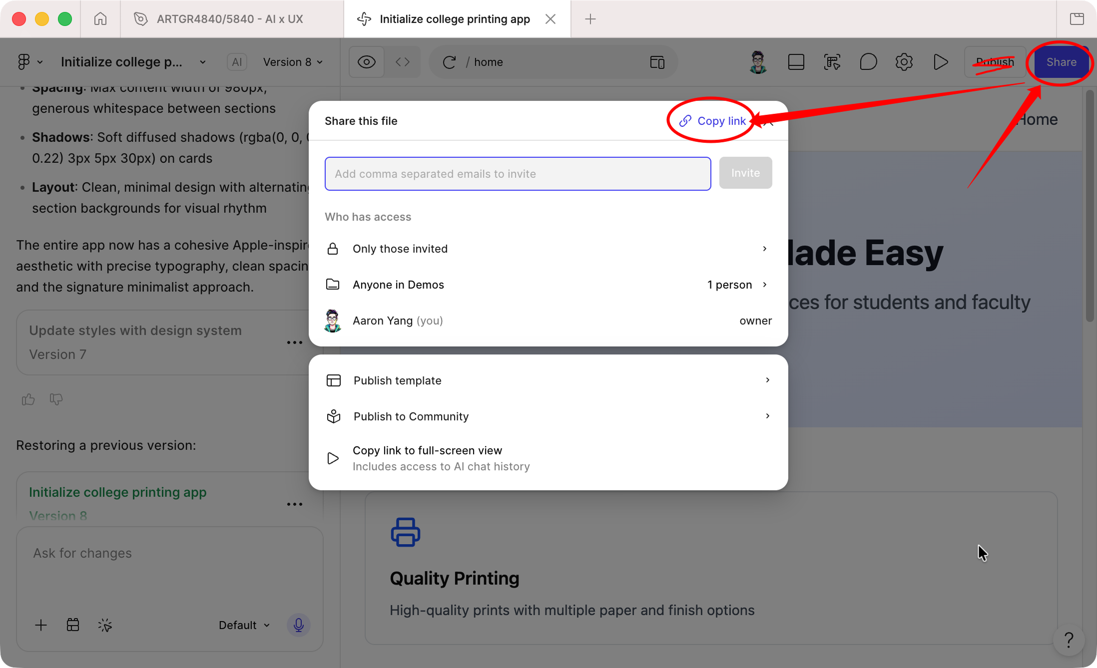 How to share a Figma Make project