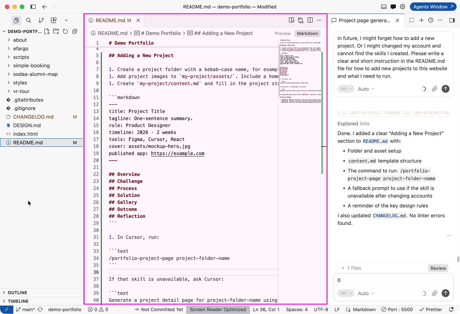 Generated README instructions
